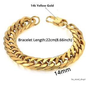Pulseira masculina de ouro amarelo 14k, bracelete cor dourada, pulseira robusta de elo de corrente cubana para homem 511