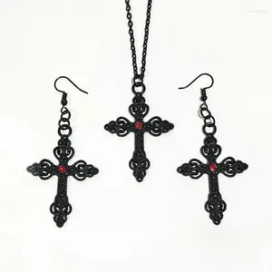 Dangle Earrings Black Alloy Cross Necklace Ear Crochet Adornment And Gothic Charm Ornate Big Pendant Jewelry Valentines Gift Women 2024