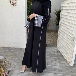 Ethnische Kleidung Ramadan Keffiyeh Baumwolle Leinen Abaya Geschlossenes muslimisches Hijab-Kleid Eid Arab Palästina Abayas für Frauen Dubai Luxus-Islam-Kaftan
