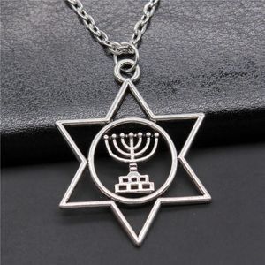 Pendant Necklaces Fashion Simple Vintage Antique Silver Color 39x32mm Judaism Menorah Star Of David Necklace For Women