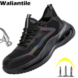 Stövlar Waliantile 2023 Summer Men Women Safety Shoes For Industry Work Boots Antismasching Steel Toe Oförstörbara Sneakers Skodon