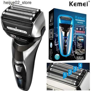 Barbeadores elétricos Original Kemei 4 lâminas recarregável barbeador elétrico barba de 3 velocidades barbeador elétrico masculino molhado seco barbeador facial lavável Q240318