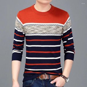Men's Sweaters 2024 Autumn And Winter Round Neck Pullover Colored Long Sleeve Striped Knitted Sweater Bottom Fashion Casual Commuter Tops