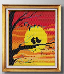 The setting sun bird shadow Handemade cross stitch needlework embroidery kits DMC 14CT or 11CT painting counted printed on canva1464503