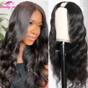 Synthetic Wigs FG Body Wave U Part Wig Non-Lace Glueless Peruvian Remy Human Hair Wigs For Black Woman 150% density Middle Flawless Upart Wigs 240329