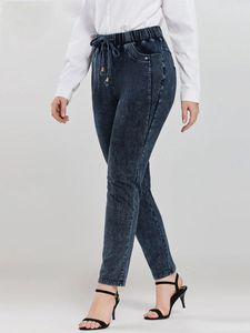 lih Hua Womens Plus Size Jeans秋のシックなエレガントなジーンズのためのコットンニットジーンズ240318