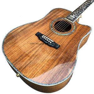 Cutaway Abalone Flower Inlags Full KOA Acoustic Guitar Ebony Fingleboard