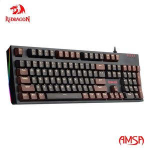 Redragon AMSA K592 USB Gaming Mechanical Tastiera Blue Switch LED 104 Tasti per computer PC Laptop Gamer 240304