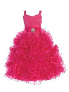 Bright Hot Pink White Green Pink Organza Straps Beads Floor Length Flower Girl Dress Girl's Pageant Dresses Birthday Dresses Girl's Skirt Custom SZ 2 4 6 8 10 12 D318006