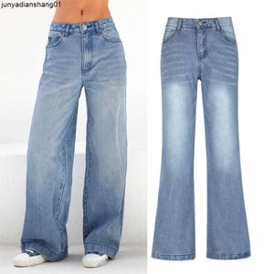 Blaue, lockere, beinlose Jeans mit hoher Taille für Damen