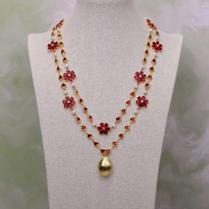 Ожерелья с подвесками GG Jewelry-белое жемчужное ожерелье с красным сердцем, хрустальным цветком, стеклянная цепочка Keshi, 22 дюйма, 2 ряда