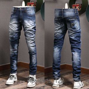 Blaue Schaden Jeans Männer beliebte Denimhosen Stifte Bein Cowboyhose Schlanker fit Yhlzpurple Jeans