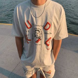 Men's T-Shirts High Street Rock Cotton Retro Short-sleeved T-shirt Summer Hiphop Loose Graffiti Y2K Printing Fashion Casual Tops Mens Clothing J240316