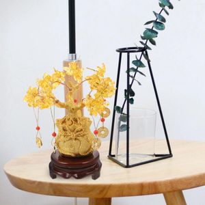 Decorative Flowers 19cm Natural Crystal Tree Money Ornaments Bonsai Style Wealth Luck Feng Shui Home Decor(with Gold Coins And Base)