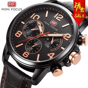 Orologio da uomo MINI FOCUS con movimento giapponese, cinturino in pelle impermeabile luminoso, falsi tre occhi 0001G