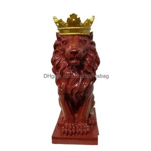 Novelty Items Crown Lion Statue Home Office Bar Faith Resin Scpture Model Crafts Ornaments Animal Origami Abstract Art Decoration Gift Dhwgi