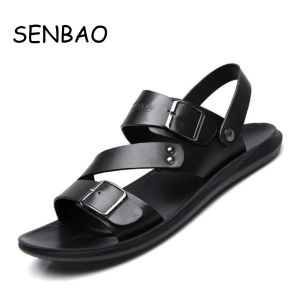 Boots SENBAO Men Leather Men Summer Shoes Man New Casual Comfortable Barefoot Sandals Size 3848