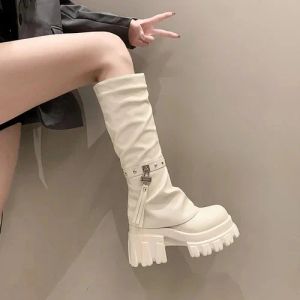 Boots Luxury Brand Fashion Cool Dight High Quality Comfy Walking Vintage Black Slip на женских туфлях езда на крышке Boots