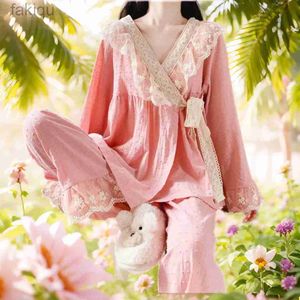 Сексуальные пижамы, пижамный комплект, сексуальная кружевная одежда для сна для женщин, эластичная хлопковая пижама на осень, модная домашняя одежда, одежда 24318