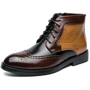 Toe HBP icke-varumärke skarvning Cap Oxfords High Top Brogue Dress Shoes Classic Dåliga män läderskor