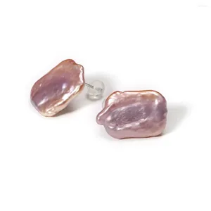 Orecchini a bottone Perla naturale Perlina Forma rettangolare Orecchino barocco d'acqua dolce coltivato viola per gioielli Regalo donna 20x13mm