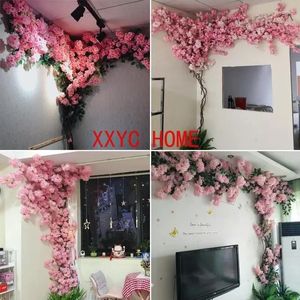 Dekorativa blommor konstgjorda körsbärsträdkombinationer rosa gren Silk Flower Wedding Decoration Diy Home