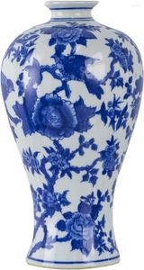 Vases 13'' Blue White Porcelain Jar Flower Planter Pot Home Decor Vase Hand Painted Floral Print Tall Asian Decorations