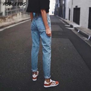 Kvinnors jeans vintage damer pojkvän jeans för kvinnor mamma hög midja jeans blå casual blyertsbyxor koreanska streetwear denim pantsc24318