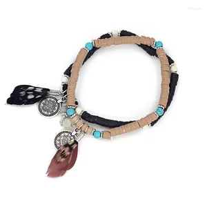 Strang-Armbänder für Frauen und Mädchen, Boho-handgefertigter Schmuck, Tonperlen, Feder-Armband, weibliches Geschenk, Handgelenk-Accessoires