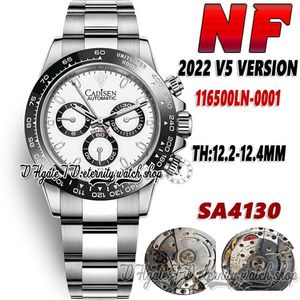 2022 NF V5 NF116500 MENS TILL TH 12 4MM CAL 4130 NF4130 CHRONOGRAPH Automatisk svart keramik Bezel White Dial SS 904L Rostfri B303Q