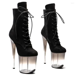 Dans Ayakkabıları Leecabe 20cm/8inch Süet Üst Şeffaf Siyah Gradyan Platform Disko Partisi Yüksek Topuklu Pole Boot