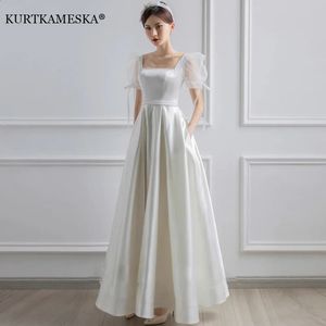 Weiße Satin-Hochzeitskleider für die Braut, formell, elegant, Puffärmel, Abendgast, langes Party-Sommerkleid, formell, für Frauen, vestidos240318