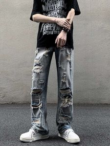 Street Trendy Distressed Jeans, Men's Micro Flared Hiphop, American High Street Beggar Pants, Summer