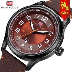 Mini Focus Men's Japanese Movement Calender Night Glow Waterproof Leather Watch Strap 0166G