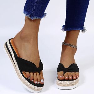 Flops 2021 Woman Bow Hemp Flip Flop Women Summer Beach Thong Slide Female Casual Comfortable Slipper Ladies Plus Size Weave Footwear