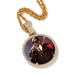 Necklaces Custom Photo Memory Medallion Pendant Necklace with Stainless Steel Rope Chain Hip Hop Jewelry Personalized CZ Chain Solid Back
