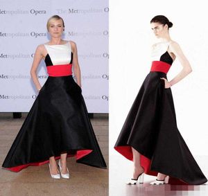 2019 Diane Kruger Muhteşem Yüksek Düşük Kırmızı Halı Elbisesi Ünlü Gece Elbise Geri Olmayan Balo Elbisesi Siyah Leke Eklenmiş Özel Made7542107