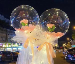 Valentinstag-LED-Luftballons, leuchtender Bobo-Ball-Ballon, blinkendes Licht, Rosenstrauß, Liebhabergeschenke für Geburtstag, Hochzeit, Party, 8 Farben, Dorp Ship