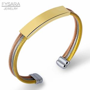 Fysara Rostfritt stål Mens Triple Cable Wire -armband för kvinnor Twisted ID Tag Open Cuff Armband Fashion Jewelry Custom 240312