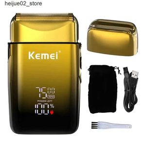 Electric Shavers Kemei Electric Shaver All Metal Shell Foil Shaver LCD Display Cordless Mens Shaver USB Laddning med pop-up skäggtrimmer Q240318