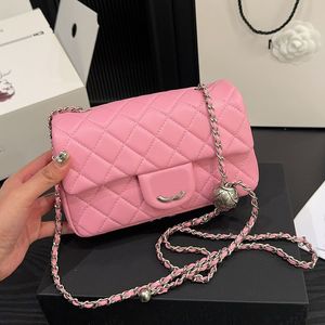 Frauen Designerin Silber Ball Hardware Umhängetasche Lambskin Leder Klassiker Klassiker Diamantgitter Verstellbar