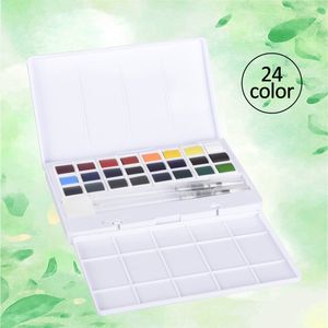 Artists Students Supplies Non-Toxic 24color cruve plastic box solid watercolor paint sets with palette