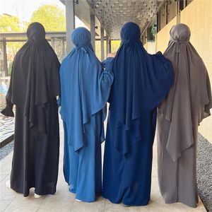 Roupas étnicas Eid Com Capuz Ramadan Mulheres Muçulmanas 2 Pçs / Set Robes Khimar Islam Roupas Oração Vestuário Robe Kaftan Abaya Hijab Vestido Overhead