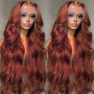 13x4 marrom avermelhado onda do corpo peruca de cabelo humano frontal hd transparente 13x6 peruca frontal de renda sem cola peruca de cabelo humano pré-selecionado