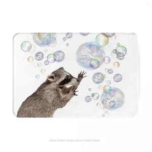 Mattor Raccoon Non-Slip Doormat Bubbles The Bath Kitchen Mat Prayer Mattan inomhus mönsterdekor