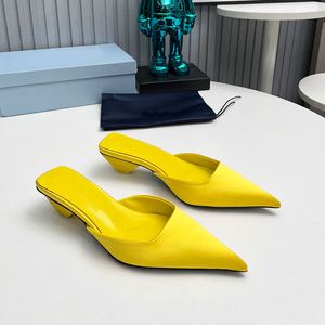 Women Slippers Luxury Brand Satin Slides Slippers Woman High Heel Square Toe Shallow Mule Outdoor 2024 Fashion Comfort Elegance Heels Designer Women's Shoes Mules