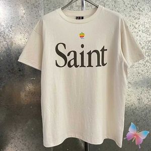 Herr t-shirts 24SS Summer Saint Michael T-shirts Rainbow Apple Chest Simple Letter Loose Casual Short Sleeve Extra Large Mens Cotton T-shirt J240316