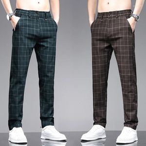 Męskie spodnie Mingyu Brand Clothing Classics Plaid Men Business Grey Green Party Work Retro Wiosna Summer Casual Spodni Mężczyzna 28-38