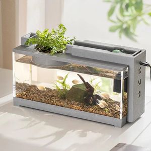 Glasaquarium, modernes, geräuschloses Desktop-Aquarium, Schreibtischaquarium mit Luftpumpe für Algen, kleine Korallen, Betta-Fische, Garnelen, Goldfische 240314