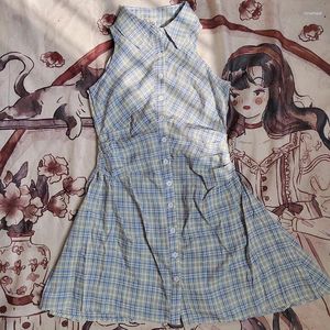 Повседневные платья Y2K, винтажное кавайное женское платье без рукавов, тонкое офисное женское милое элегантное клетчатое мини-одежда для девочек, летняя одежда 2024